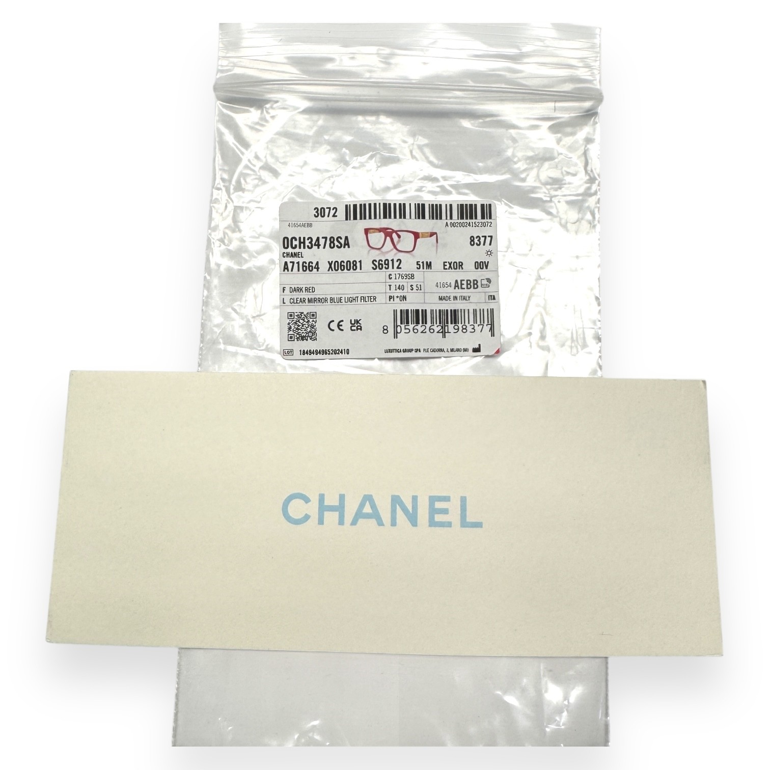 Chanel Blue Light Glasses ch3478SA Dark Red Gold Jewel Tweed 51mm with Case