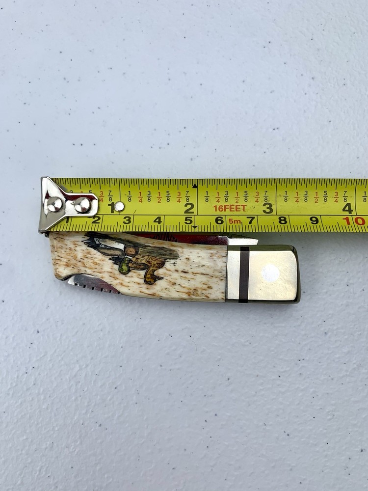 Vintage Precise Mountain Shadows Custom Scrimshaw Lockback Folding Knife