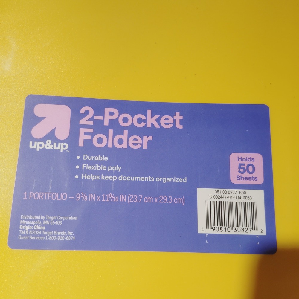 24-Pack - 2‑Pocket 3‑Hole Plastic Folder – Yellow – up & up – 24‑Pack