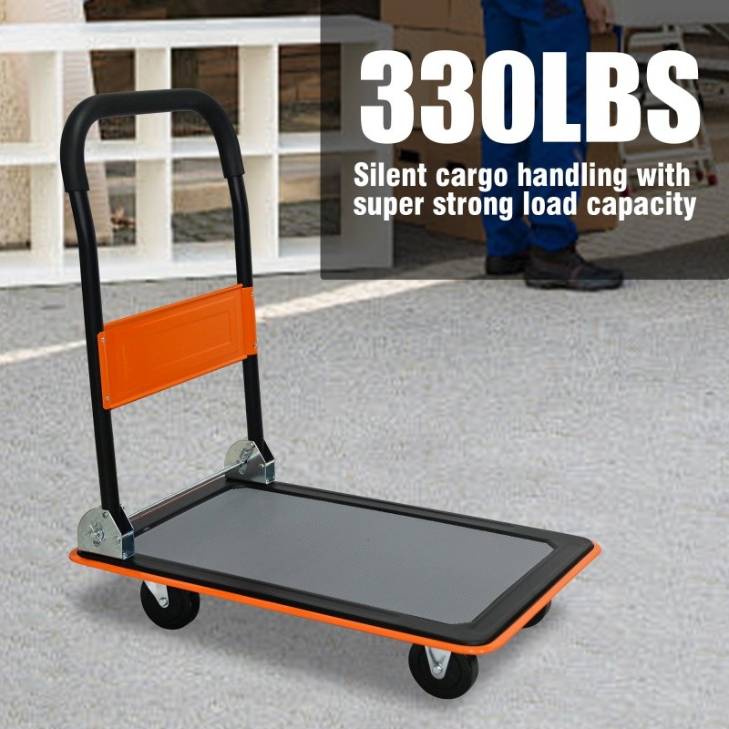 330lbs Flatbed Cart, Platform Hand Truck Heavy Duty Foldable Push Cart Dolly