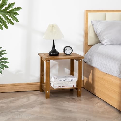 Double Adirondack Side Table, Weather-Resistant Rectangular End Table Natural