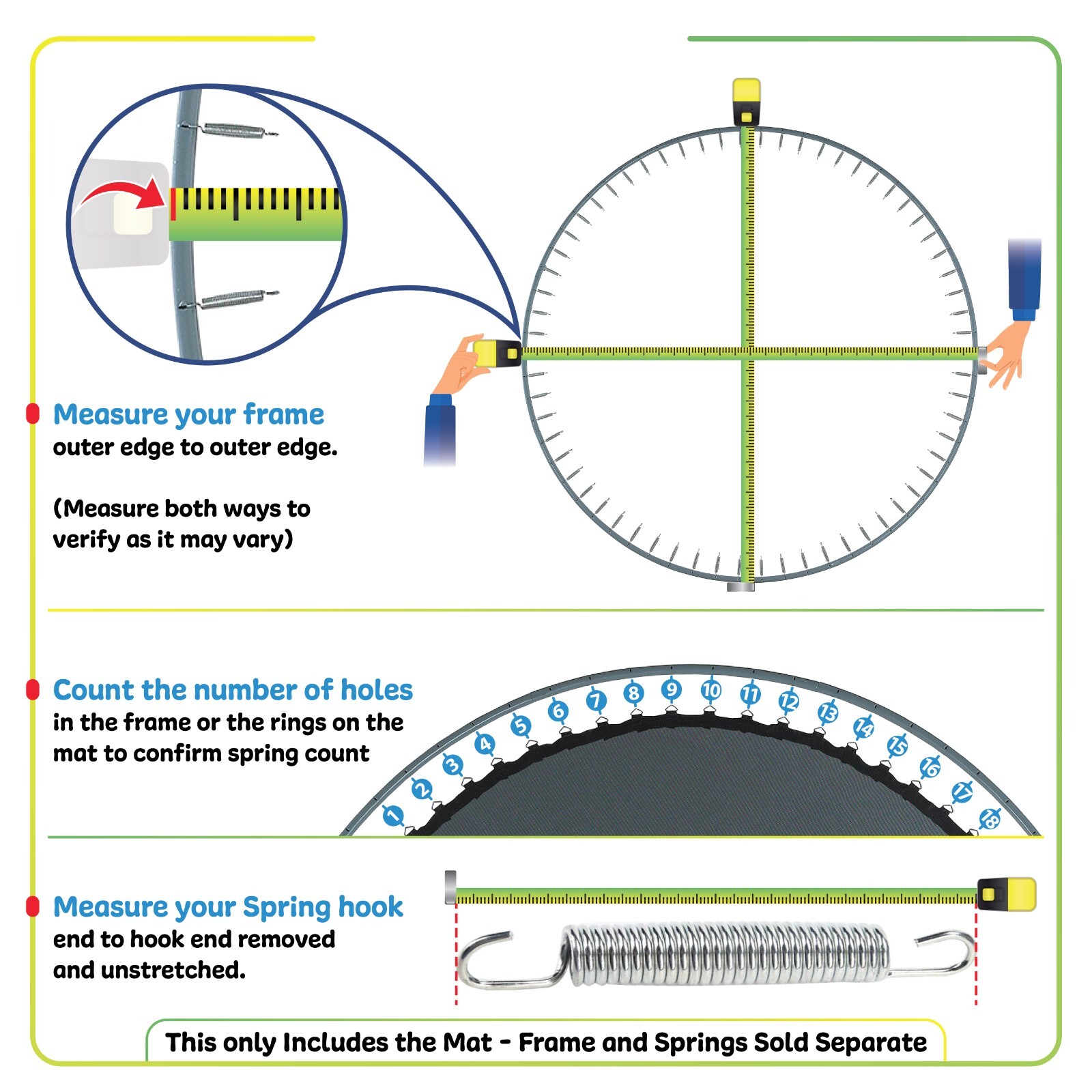 Universal Replacement Round Trampoline Jumping Mat 6 7.5 8 10 12 13 14 15 16 ft