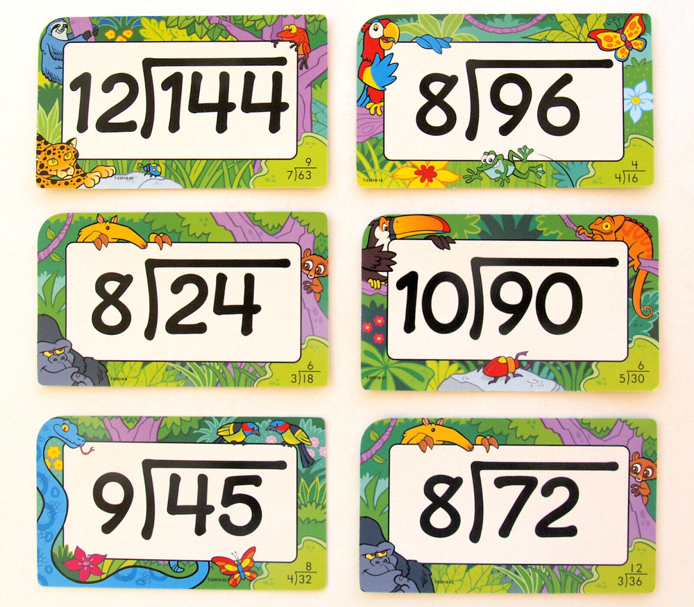 3 MATH FLASH CARDS—SUBTRACT + DIVISION—BASIC FACTS—COLORFUL—STORAGE BOXES