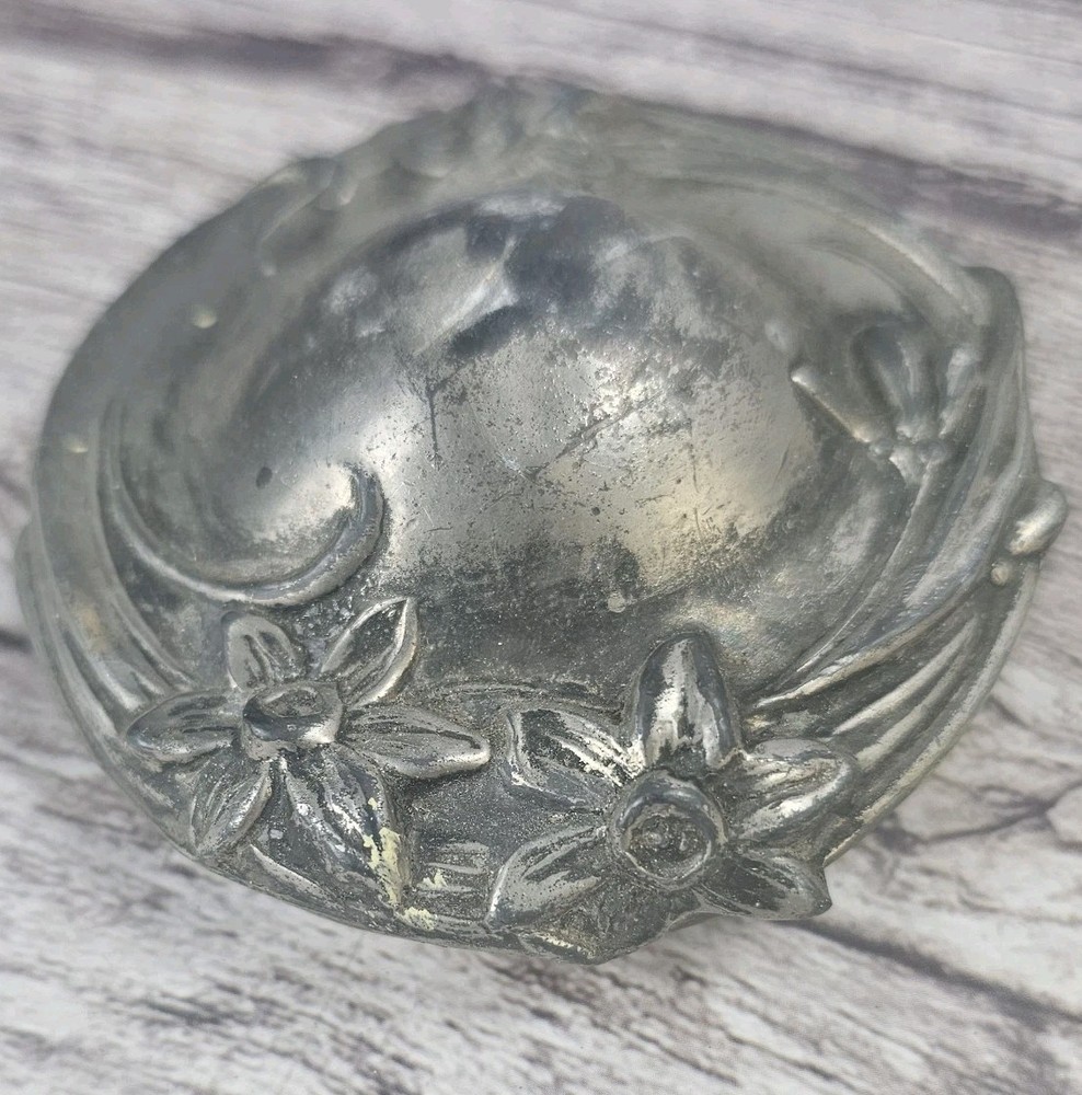 Antique Silver Plate Lid Floral Design
