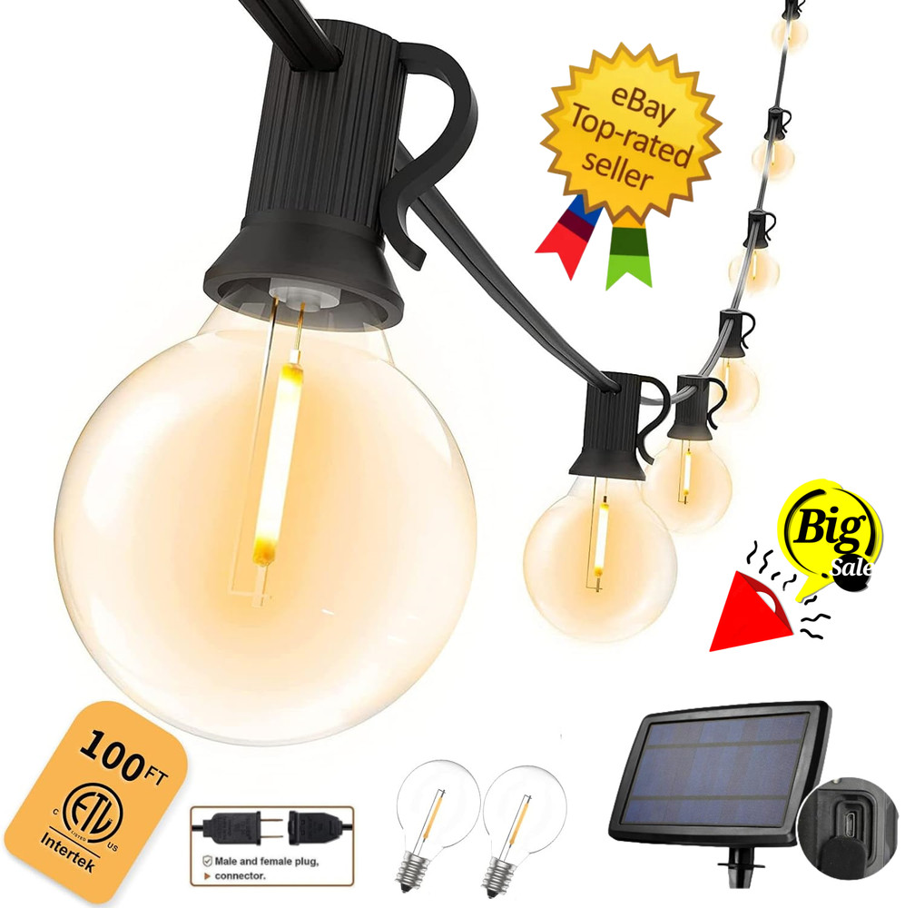 Solar String Lights - 100Ft LED Outdoor String Lights - Shatterproof, Waterproof