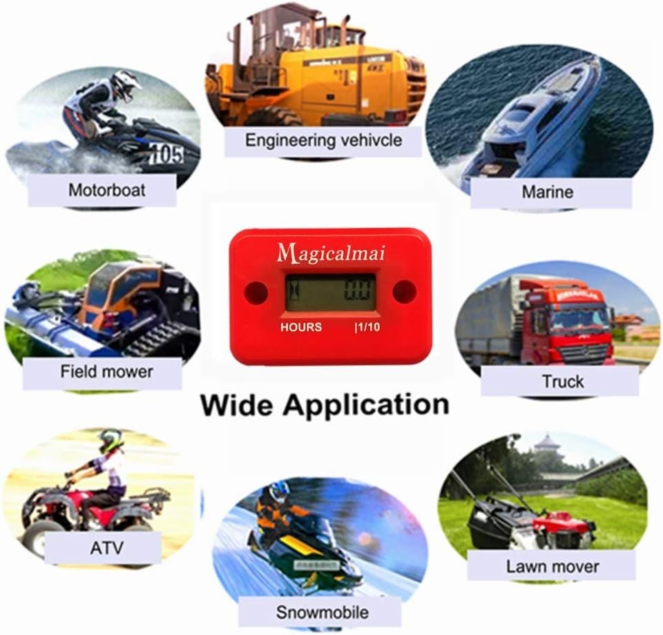 Waterproof Inductive Hour Meter for Gas Engines - Red LCD Display