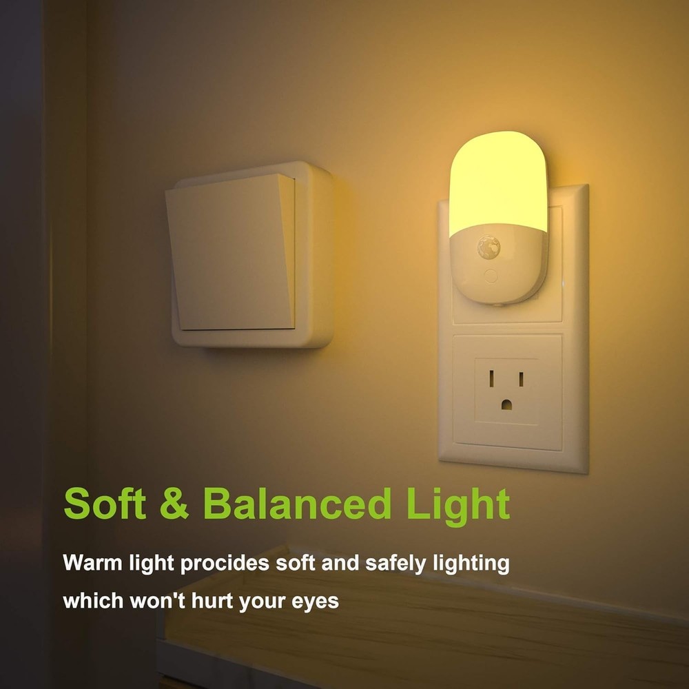 Plug in Motion Sensor Dimmable Night Light, Soft Warm White LED Nightlight with