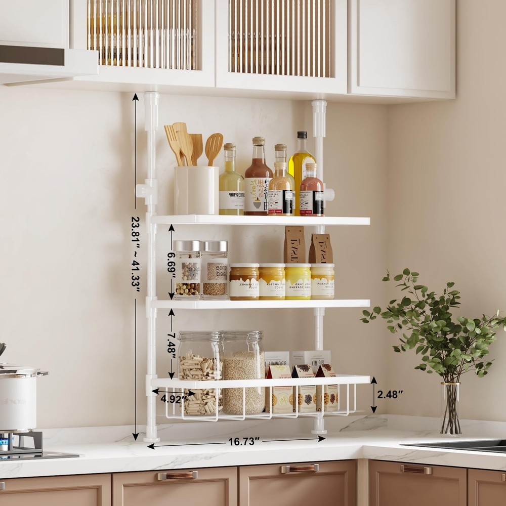 3-Tier Spice Rack Organizer, Multi-functional Kitchen Countertop Shelves, Wal...