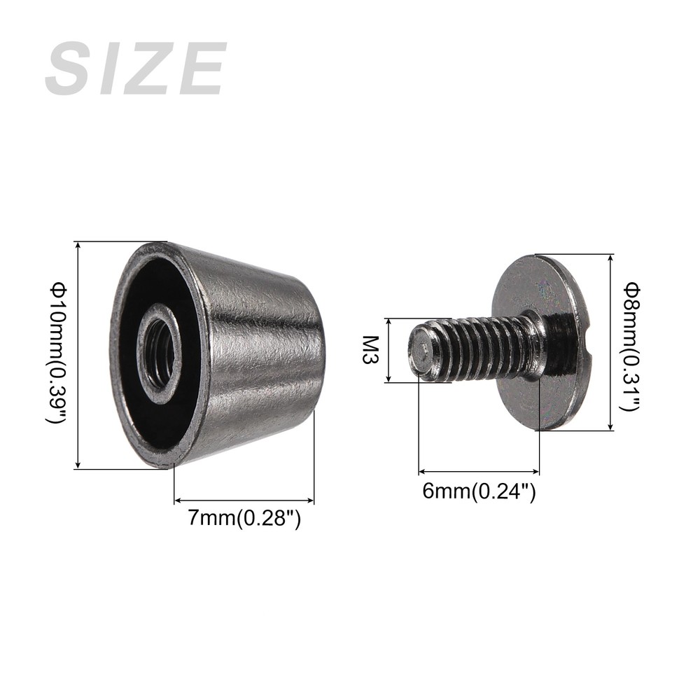 Screw Back Stud Spike (10x7mm) 8pcs, Flat Head Stud Rivets Gun-black