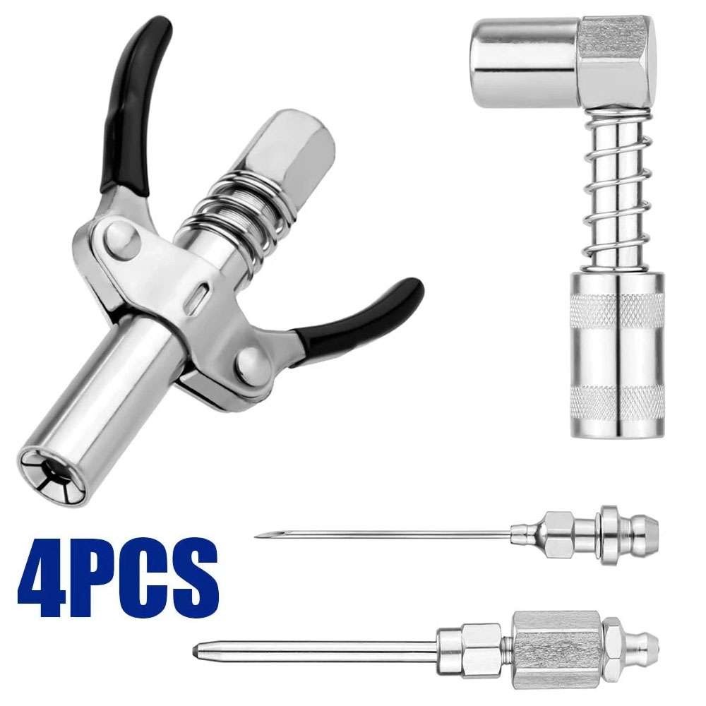 4pcs Grease Gun Fitting Tool Kit 90 Degree Coupler Adapter Needle Tips Dispenser