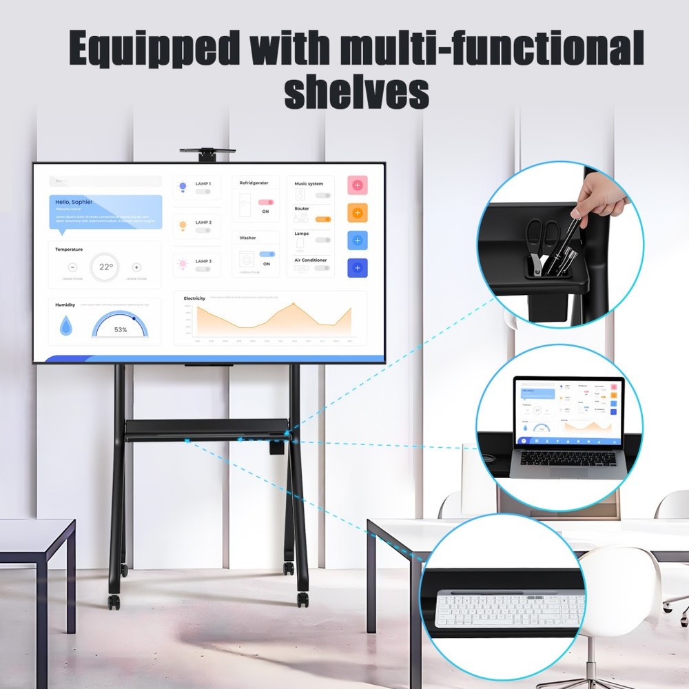 Mobile Cart for Interactive Display 42-86" Universal Rolling Stand Adjust Height