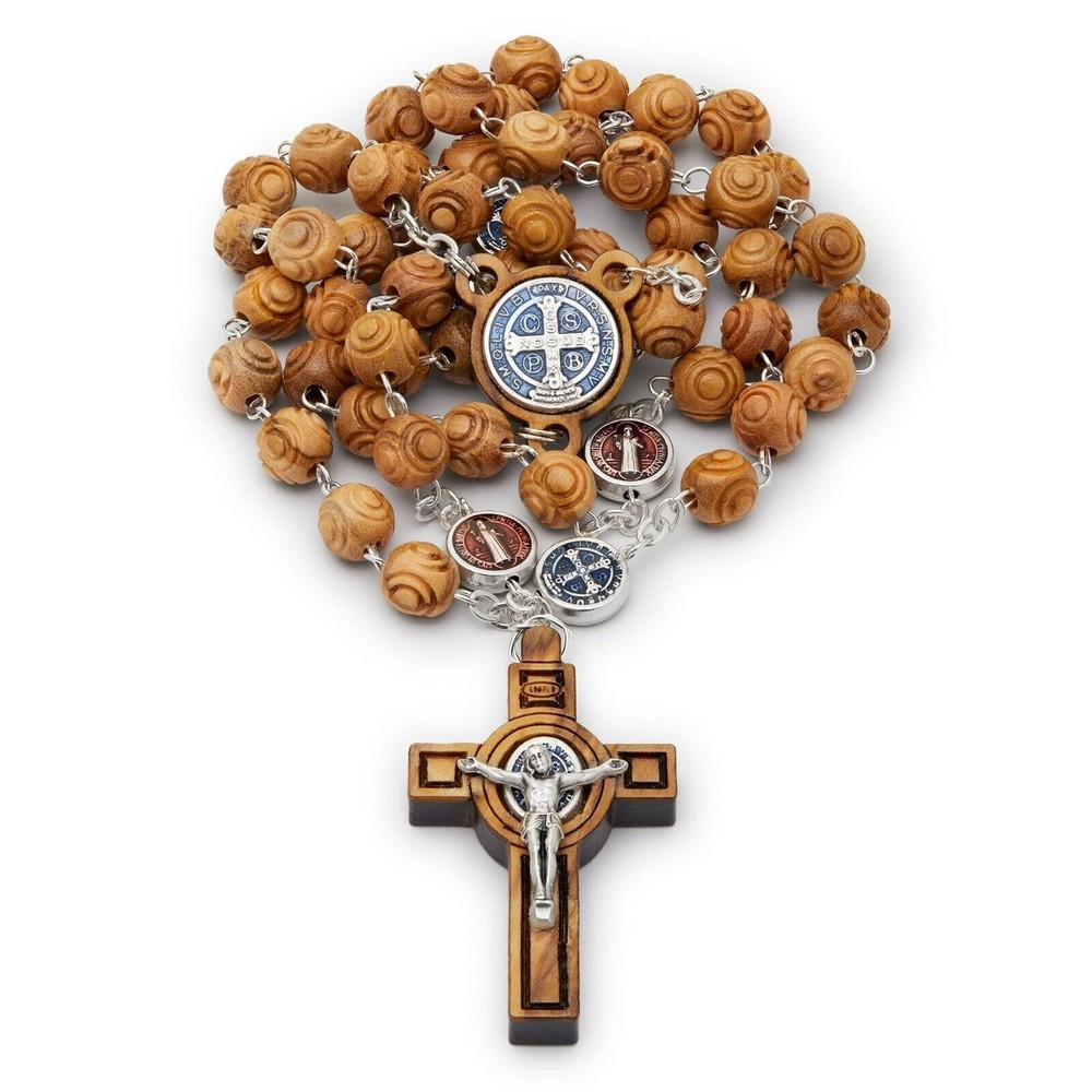 Rosary Beads Catholic Olive Wood Medal St Benedict Cross Blessed By Pope Vatican