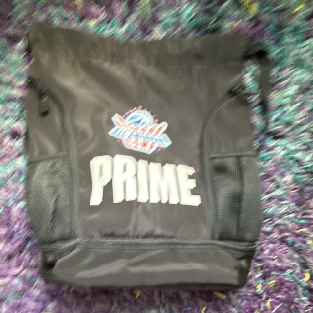 PRIME Black Drawstring Gym Bag Polyester Mesh Pockets 2 Gym & Training
