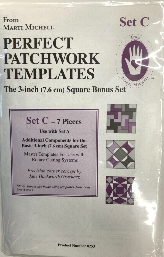 MARTI MICHELL #8253 PERFECT PATCHWORK TEMPLATES, SET C, 3" SQUARE BONUS SET