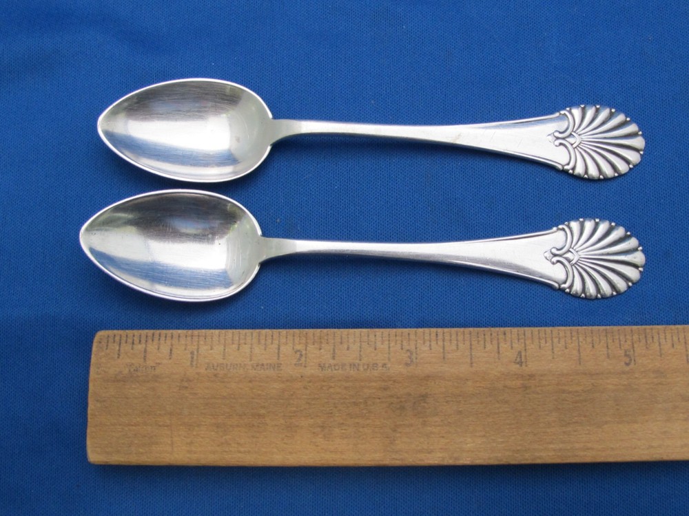 Pair HORSENS Denmark SHELL Pattern TEASPOONS-1930s-5 3/8 Inches