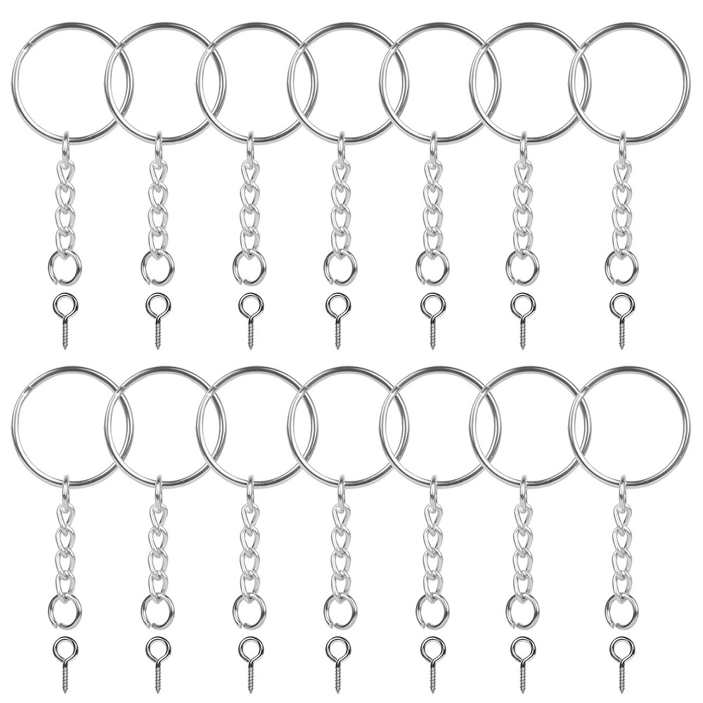150PCS Sliver Keychain Rings Key Ring with Chain ComboMiddle, silver