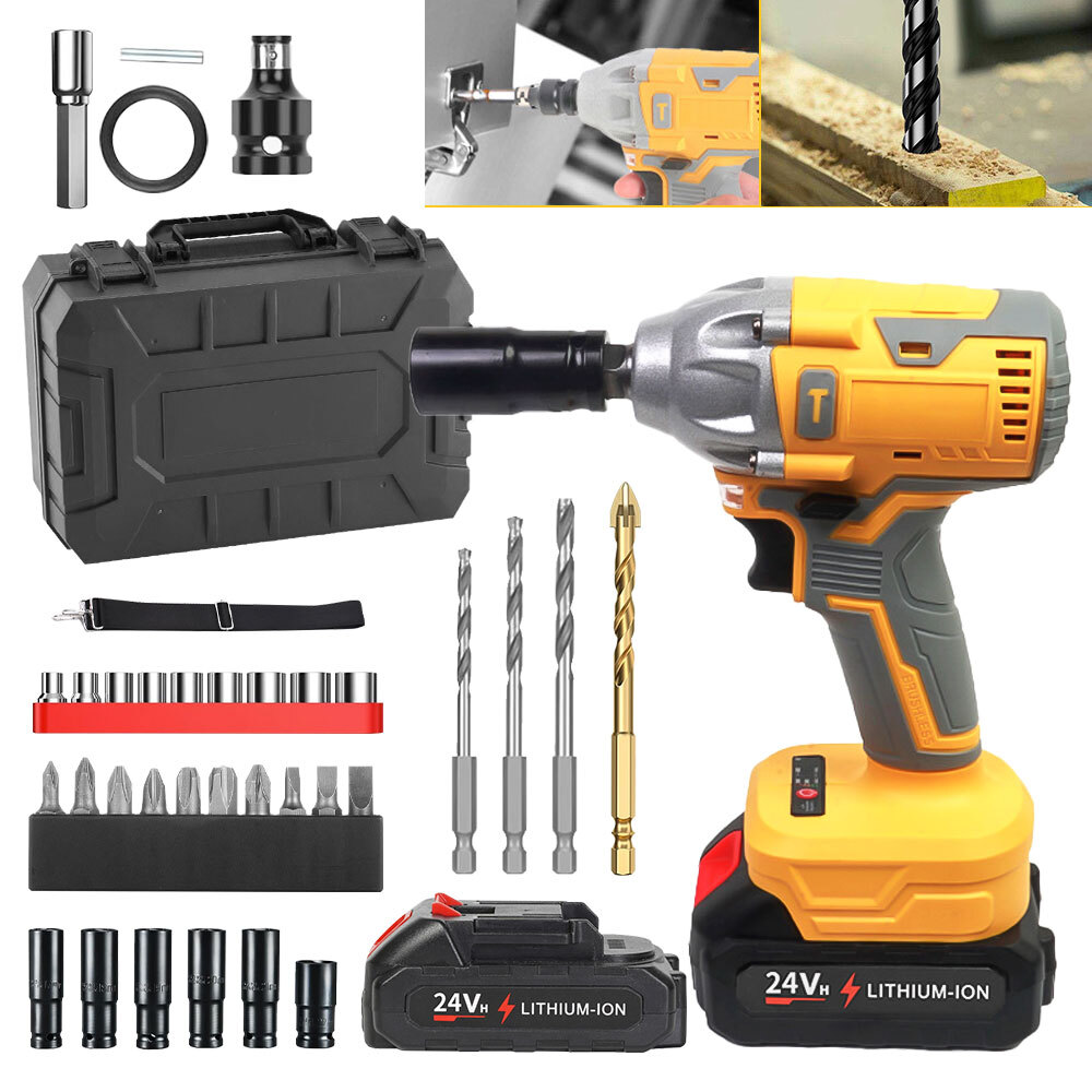 3 IN 1 Cordless Electric Impact Wrench Gun Power Drill Kit 12000RPM w/ 2 Battery