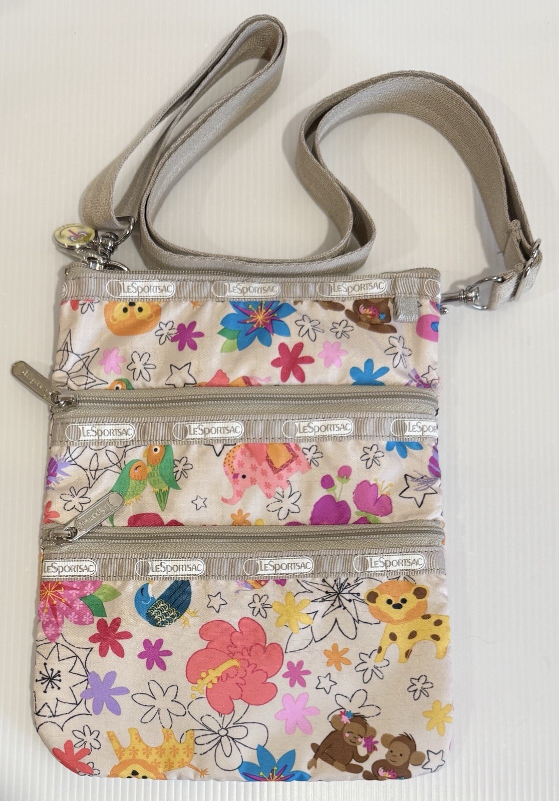 Disney LeSportsac It's A Small World Animal Print Zoo 3 ZIP Crossbody Bag