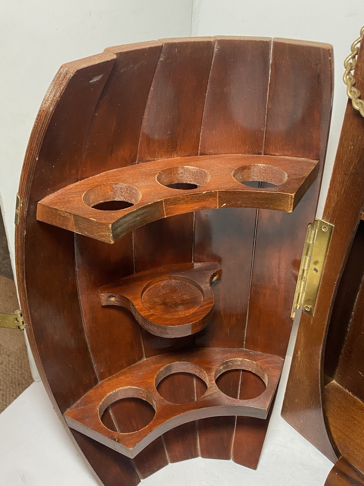 Vintage MCM Wood Barrel Bar Liquor Cabinet Man Cave She Shed