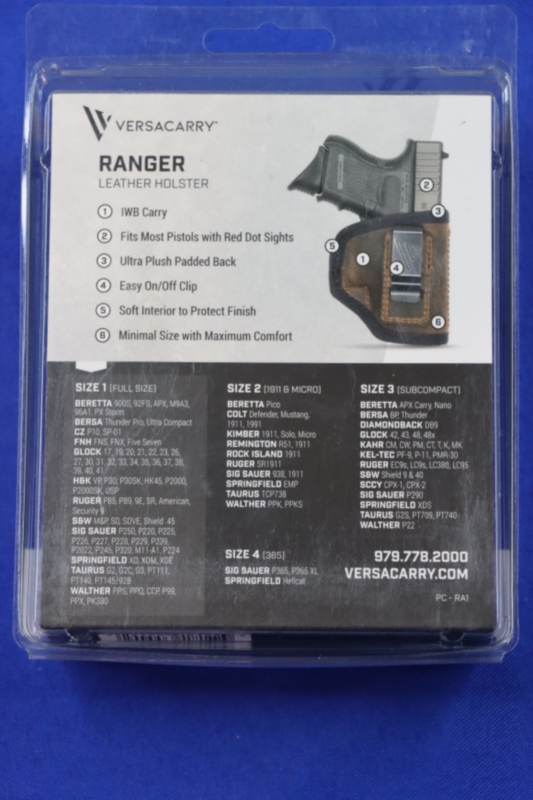 Versacarry Ranger Leather Holster Size 1 Full Size Inside The Waistband