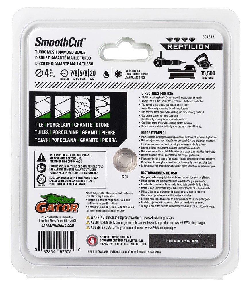 Gator 4" SmoothCut Turbo Mesh Diamond Cutting Blade- 397675