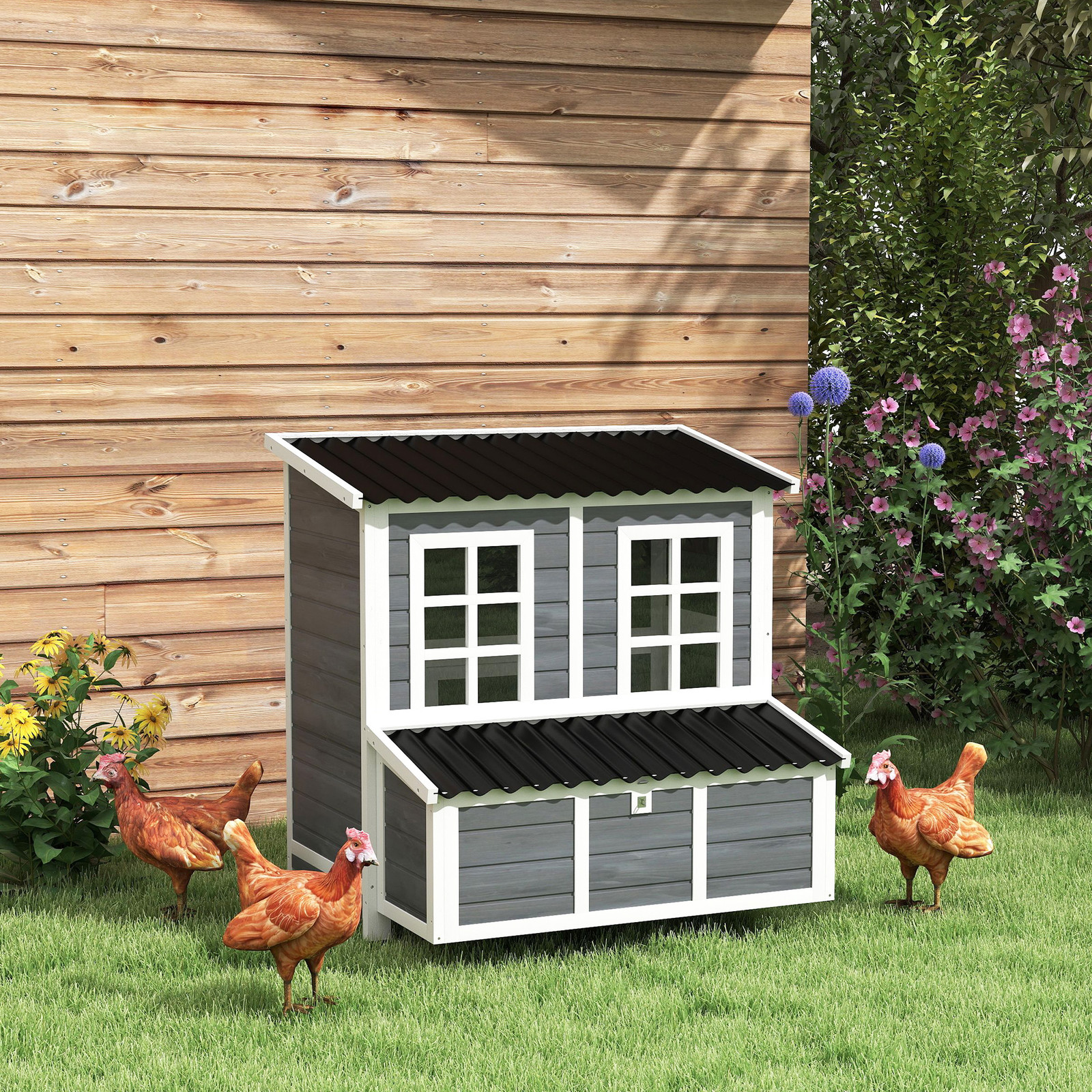 PawHut 39" Wooden Chicken Coop with Nesting Box, Tray, for 4-6 Chickens