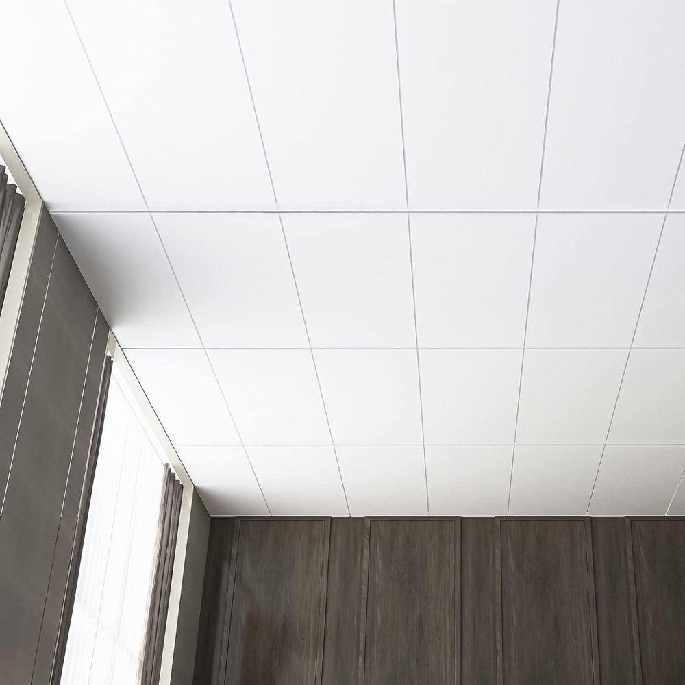 10-Pack Smooth Drop Ceiling Tile 2ft x 4ft - Fire-Rated, Waterproof, Reusable...