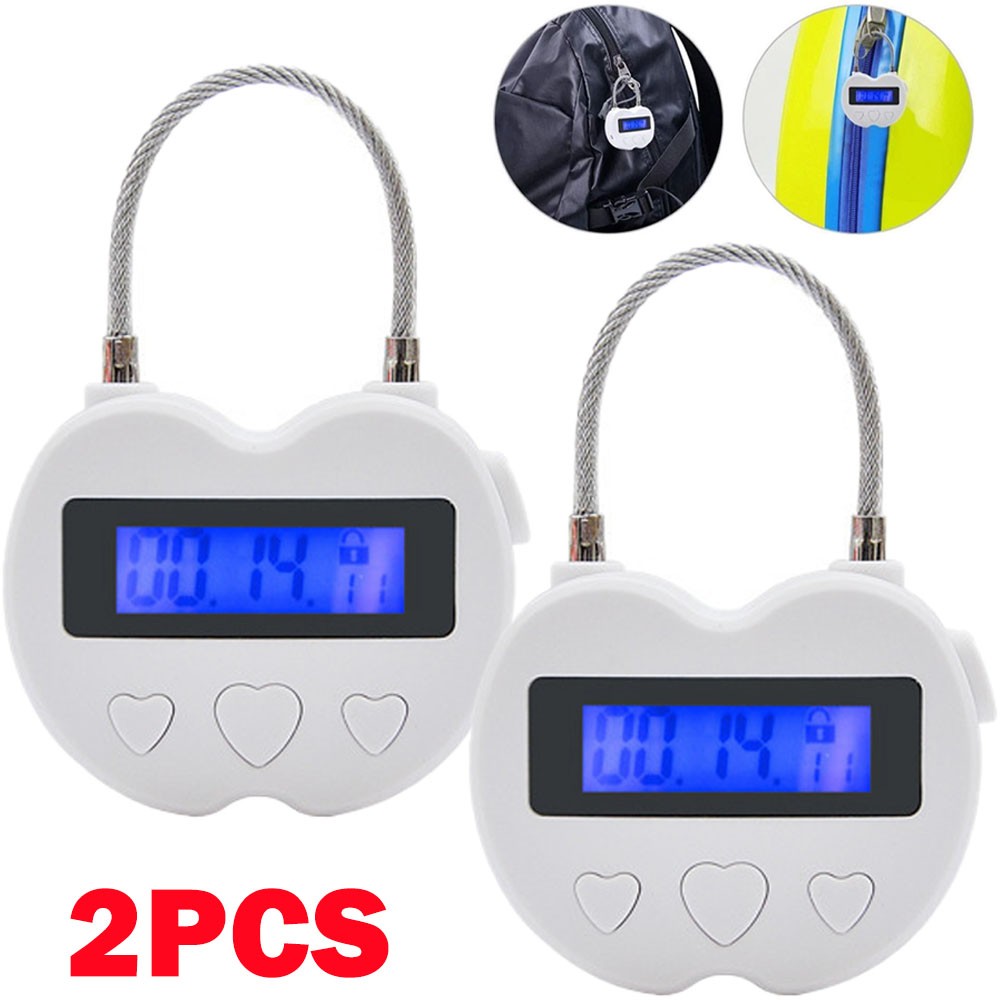 2PCS White USB Rechargeable Smart Time Lock LCD Display Temporary Timer Padlock