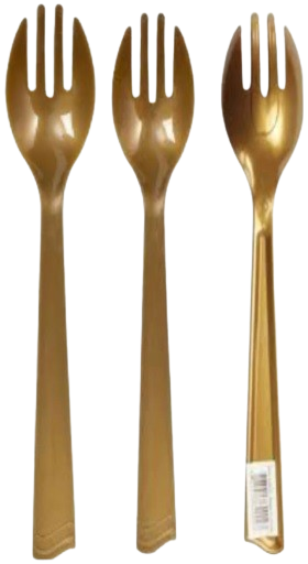Disposable and Reusable Gold Plastic Serving Fork For All Events 3 Count