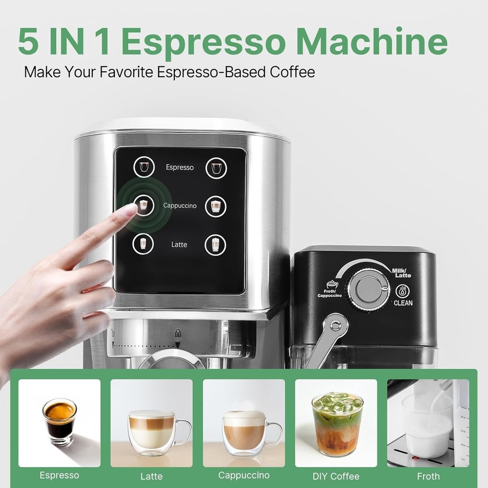 Espresso Machine 20 Bar, Touchscreen Espresso Maker with Automatic Milk Froth...