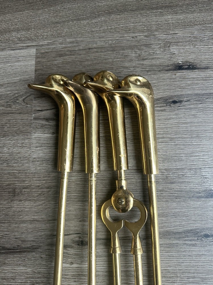 Brass Gold Duck Head Handle Fireplace Tool Set