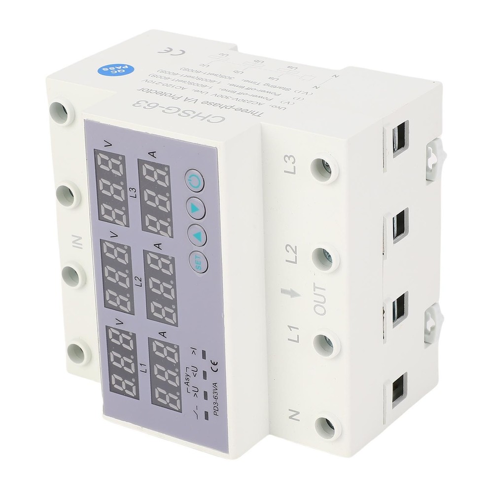 3 Phase DIN Rail Voltmeter Ammeter Auto Overvoltage Overcurrent Protector AC230