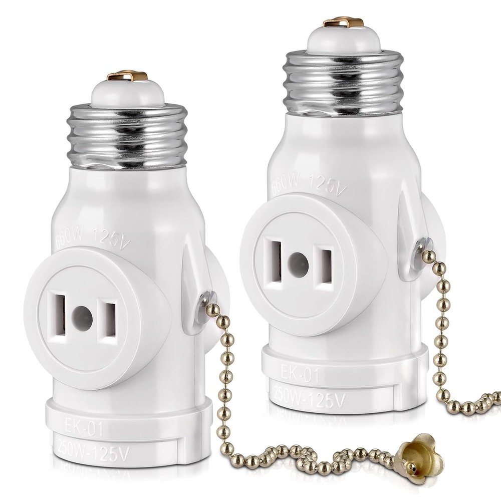 2-Pack E26 Light Socket Adapter - Converts Medium Screw Socket to Two Outlets...