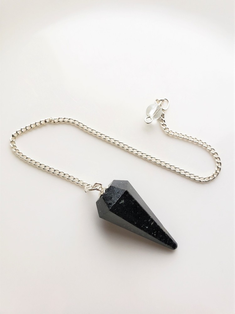Natural Black Agate Pendulum, Gemstone Pendulum 6 Sided with Bead / Divination