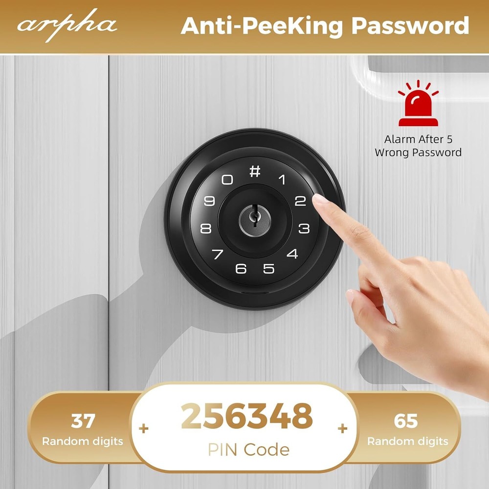 ARPHA Keypad Door Knob 50 Code Keyless Entry Anti-Peeping Password Handle