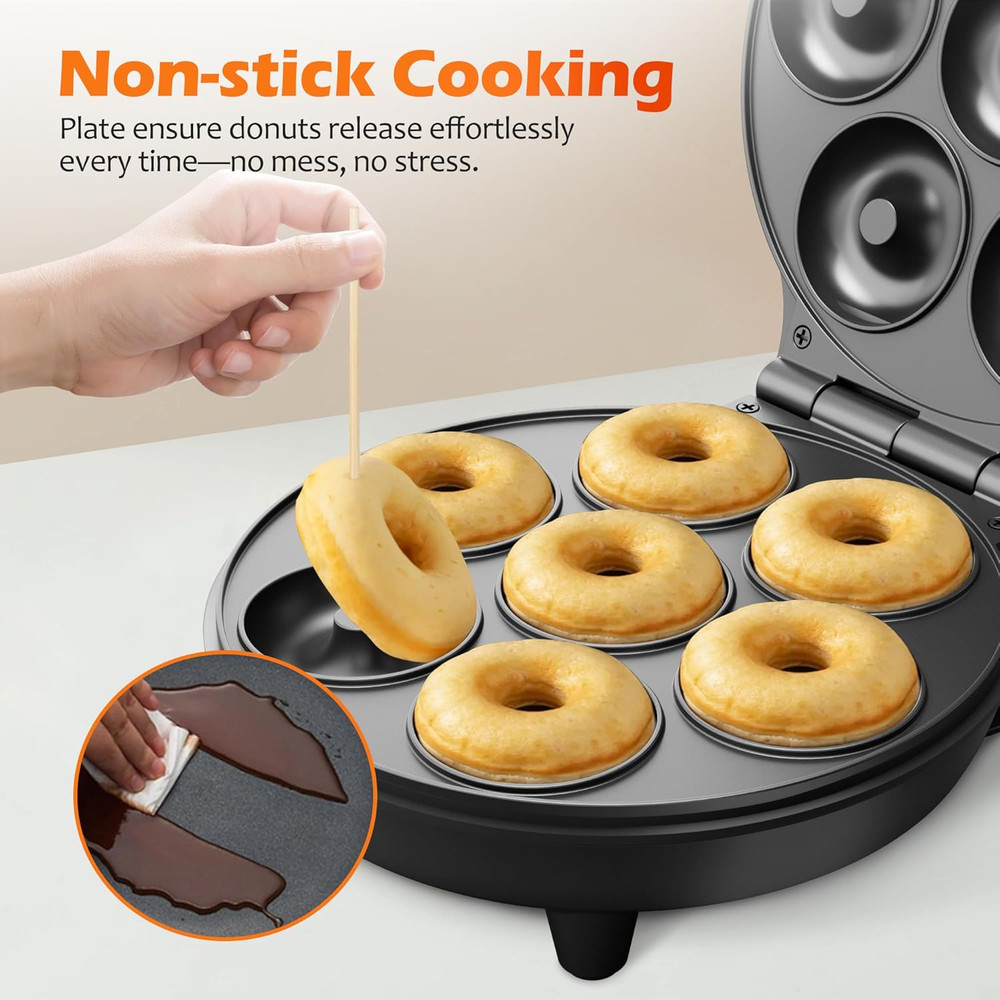 Mini Donut Waffle Cake Maker 7 Slots Home Baking Machine Great for Breakfast