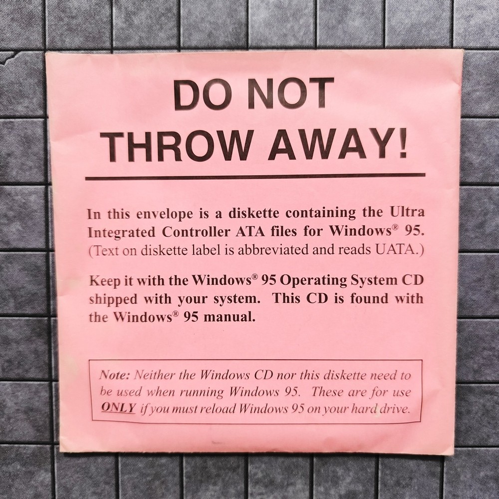 Microsoft Windows 95 Ultra Integrated Controller ATA Files Floppy Disk 3.5"