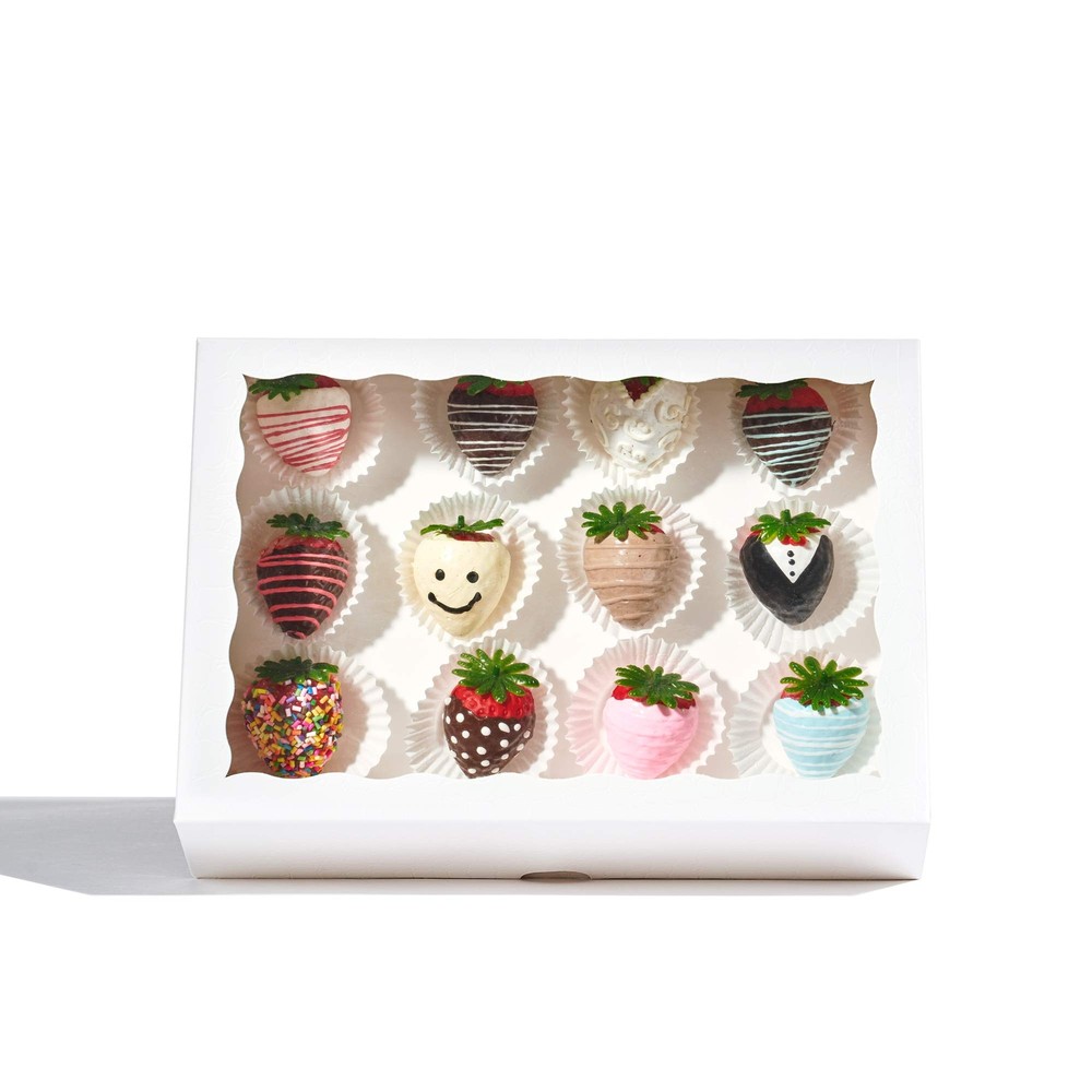 4pcs 10x7x2.5" White Cookie Boxes Display Window Strawberries Gift Box