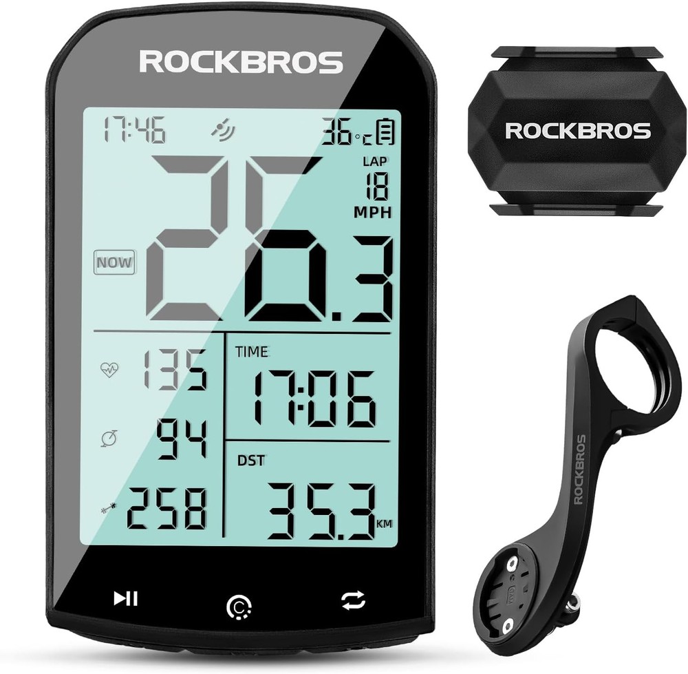 ROCKBROS Bike Computer GPS Wireless Speedometer ANT+Bluetooth w/Cadence Sensor