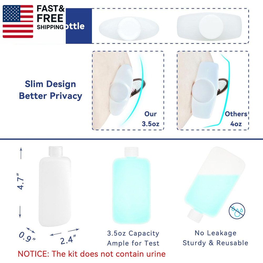 Thinner Urine Test Complete Kit - 3.5Oz Translucent Empty Bottle, Non-Falling an