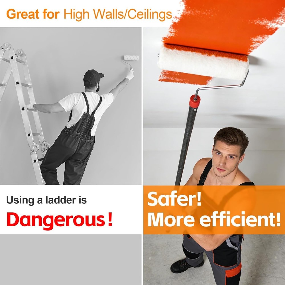 Paint Roller Brush Kit, 6 FT Paint Roller Extension Poles Multi-Function Paint R