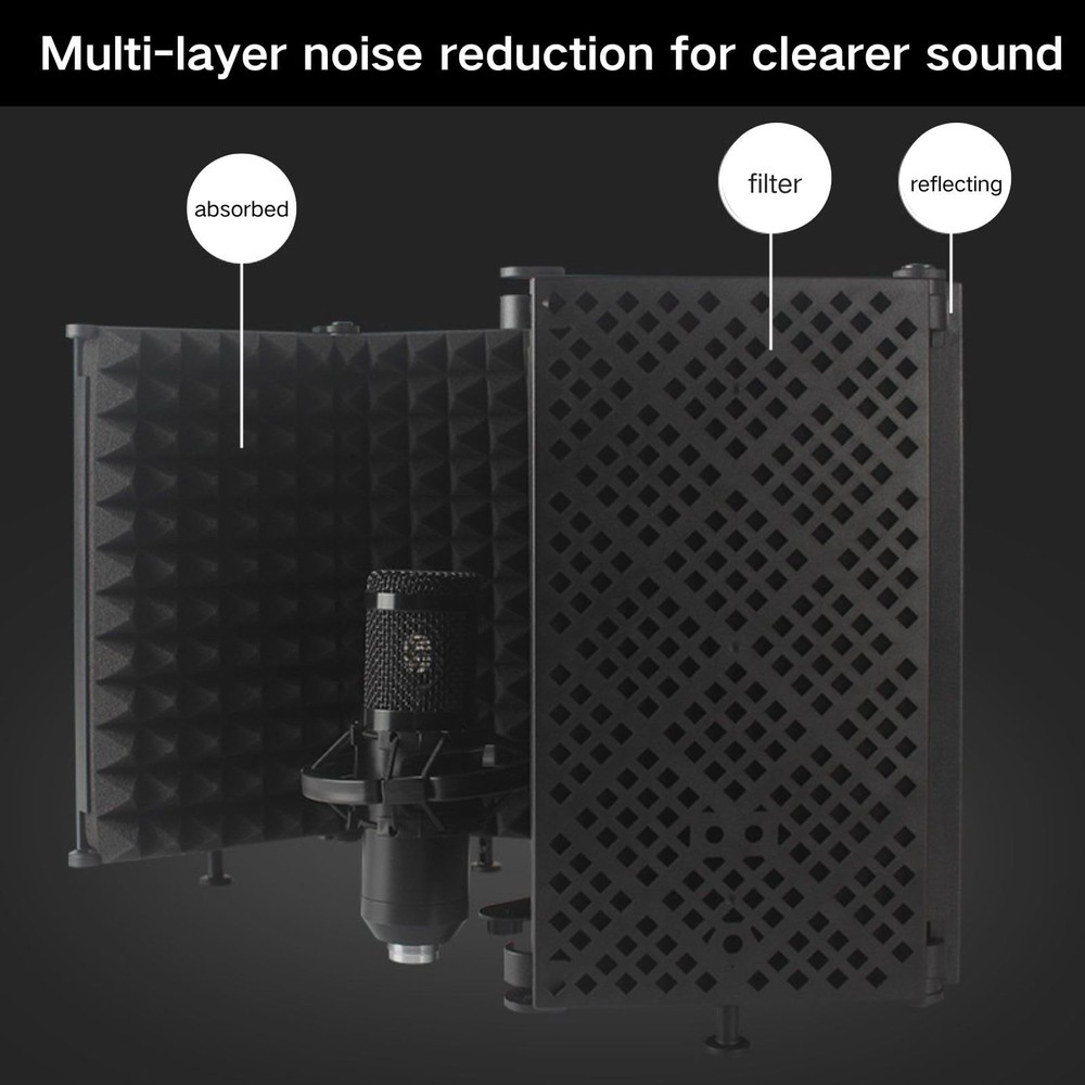 Microphone Isolation Shield, 5 Panel Sound Shield with Pop Filter and Tripod ...