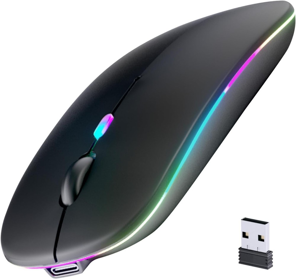 Wireless Bluetooth Mouse, Rechargeable, LED, Silent, Ultra-thin Design Black