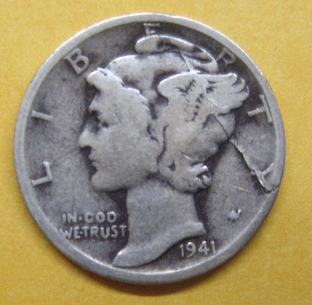 1941-D Mercury Dime Planchet Lamination