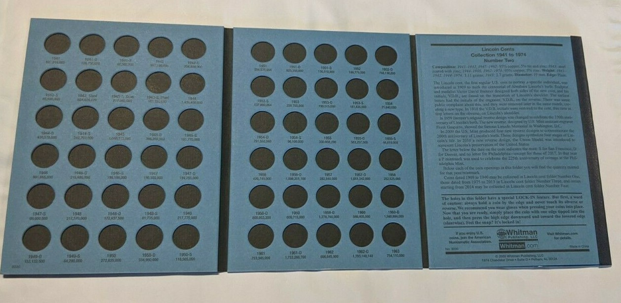 Lot of 4 - Lincoln Cent Penny Album Coin Folders Whitman #2 1941-1974 Wheat 9030