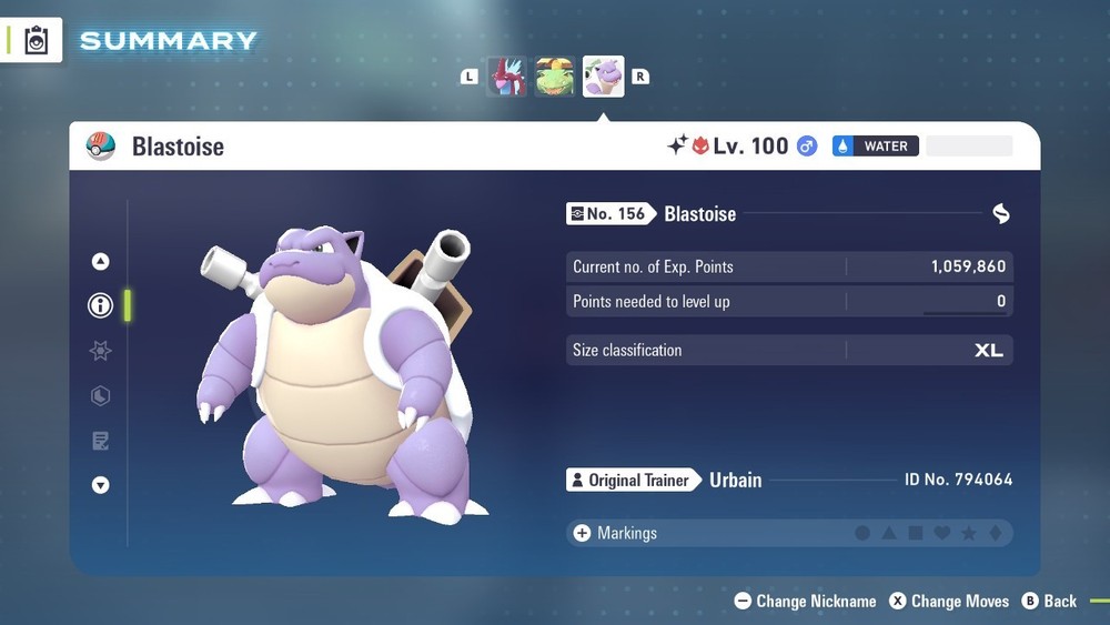 Blastoise Shiny Alpha 6IVs Battle Ready - Legends ZA