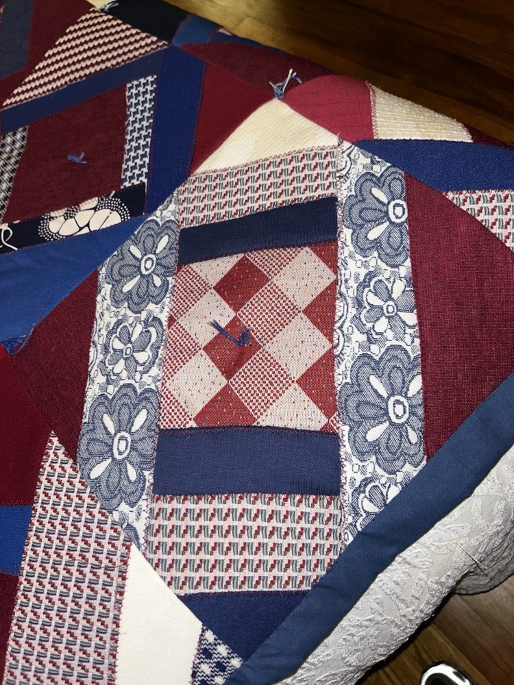 Vintage Handmade Patchwork Quilt Polyester/Cotton Fabric Blend 62 X 83”