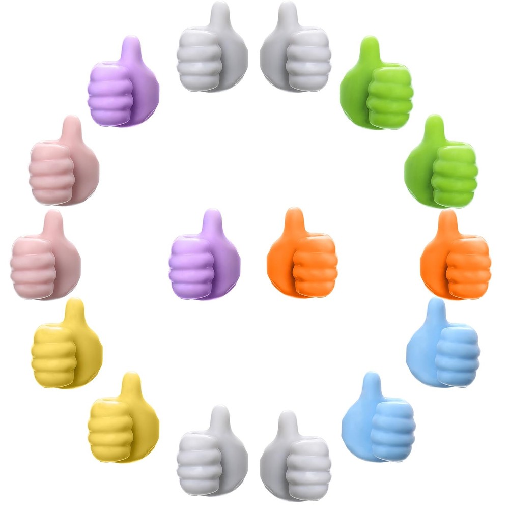 16Pcs Creative Silicone Thumb Wall Hook - Multifunction Adhesive Cable Clip ，...