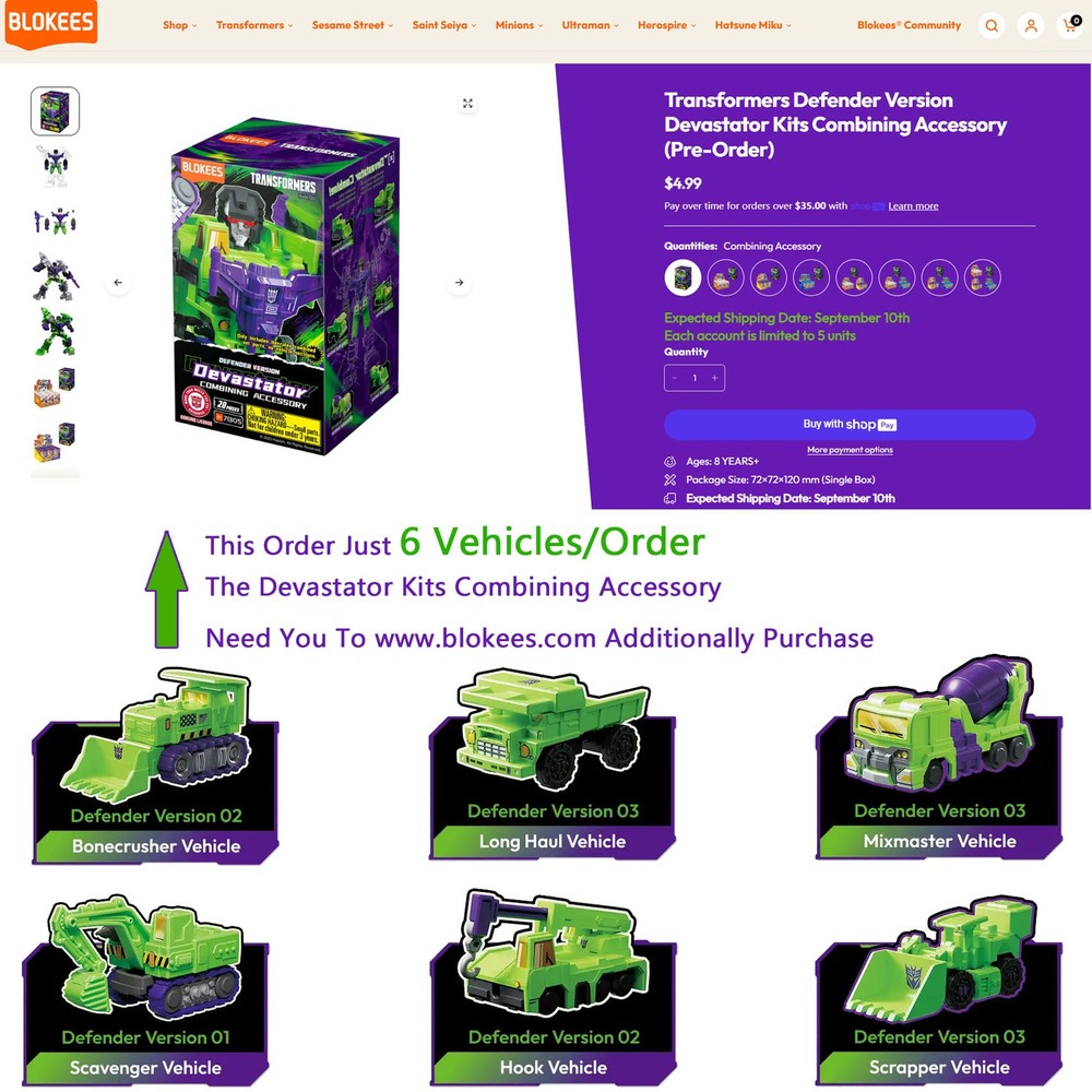 Blokees Transformers G1 Devastator Vehicle , Combining Kits Purchase Separately
