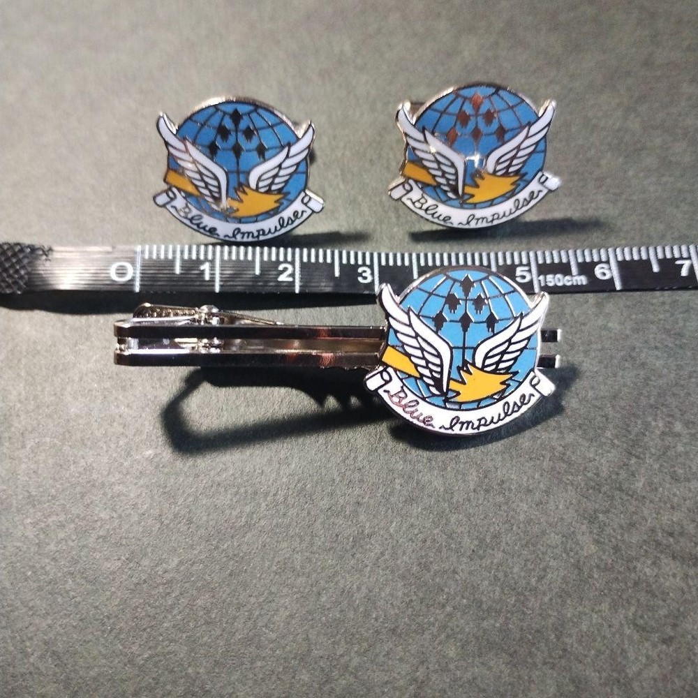 Blue Impulse Tie Bar & Cufflink Set Metal Used